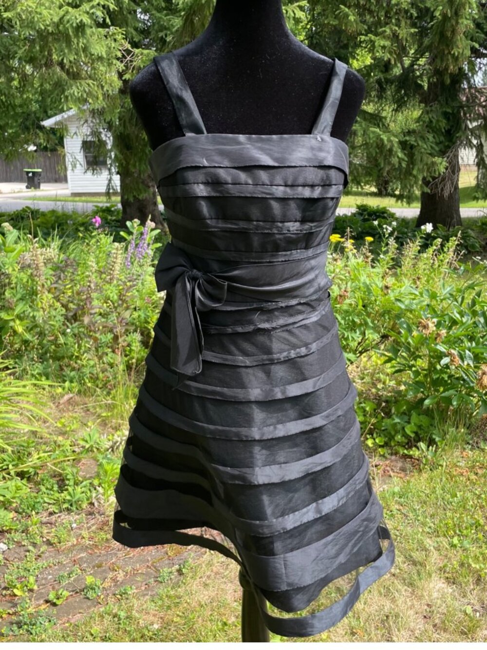 Vintage Y2K B2 Mini Dress A Line Layered Bow Black Alt French Girl Goth Sz 6